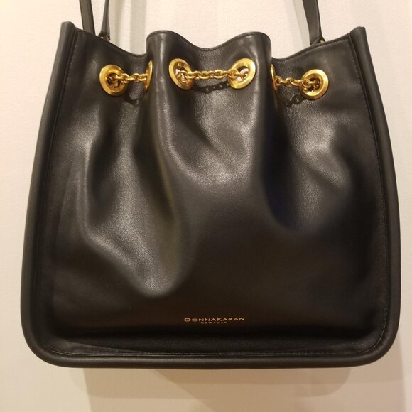 Donna Karan New York Plainview Chain Drawstring Crossbody Bag in Black - Picture 2 of 15